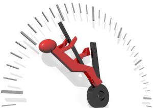 2736398 - 3d rendering of a red man trying to save time