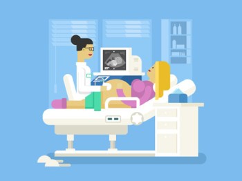 49870774 - ultrasound of a pregnant woman. scan and hospital, belly healthy, flat vector illustration